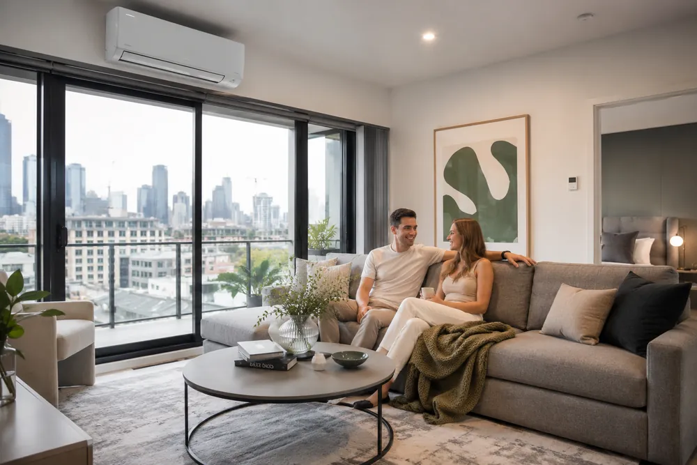 Reverse cycle split system mounted in a Victorian living room