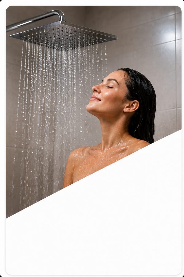 Guest enjoying the upgraded shower