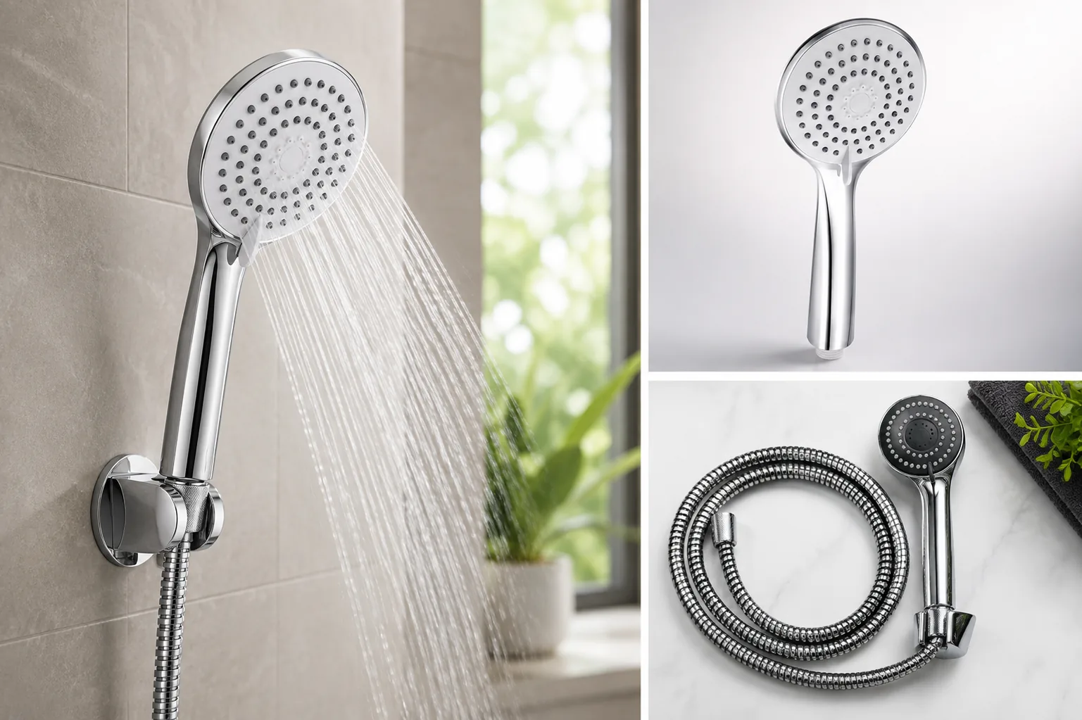 Hand held water-efficient WELS-rated shower head installed for a Victorian rental property