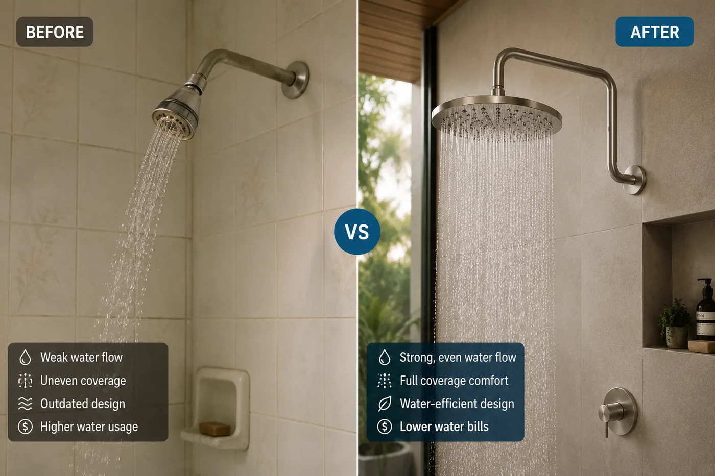 Lower hot water consumption with a water-efficient shower head