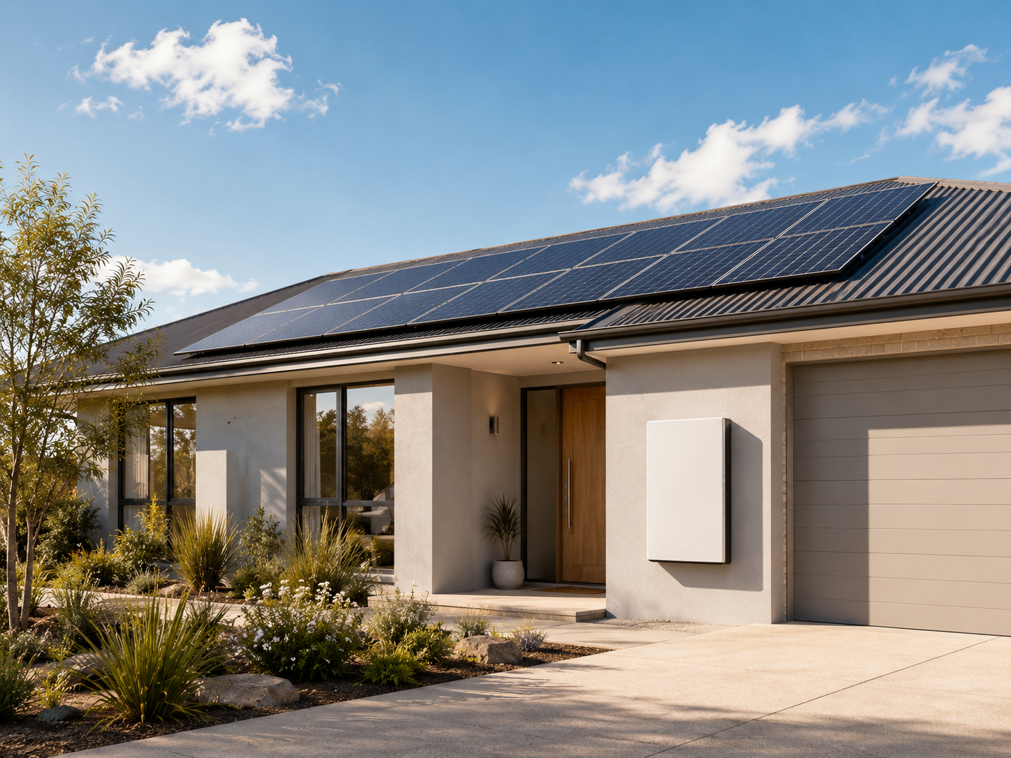 Solar panels and battery storage on Victorian home