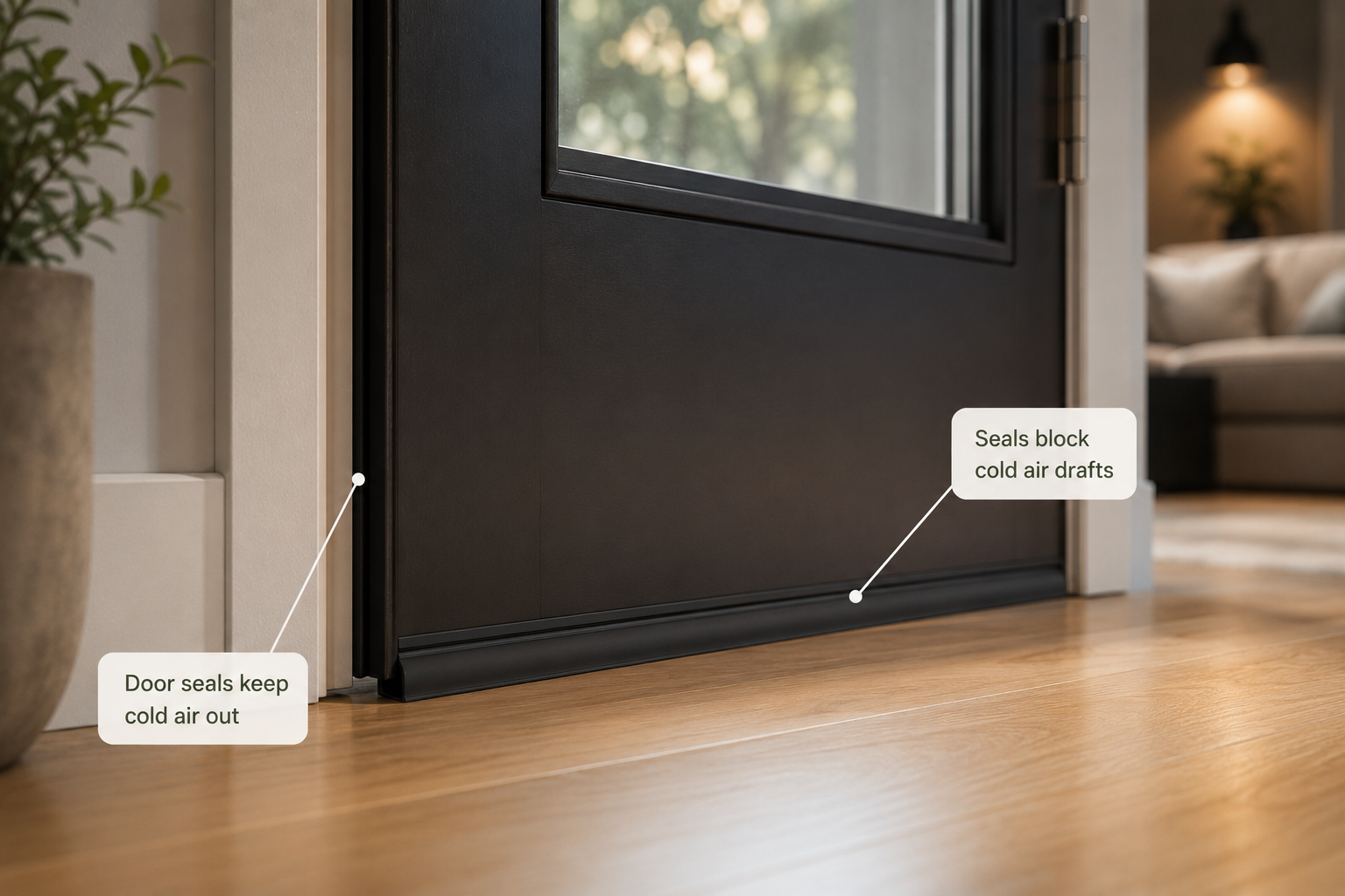 Door seal reducing draughts around an external door