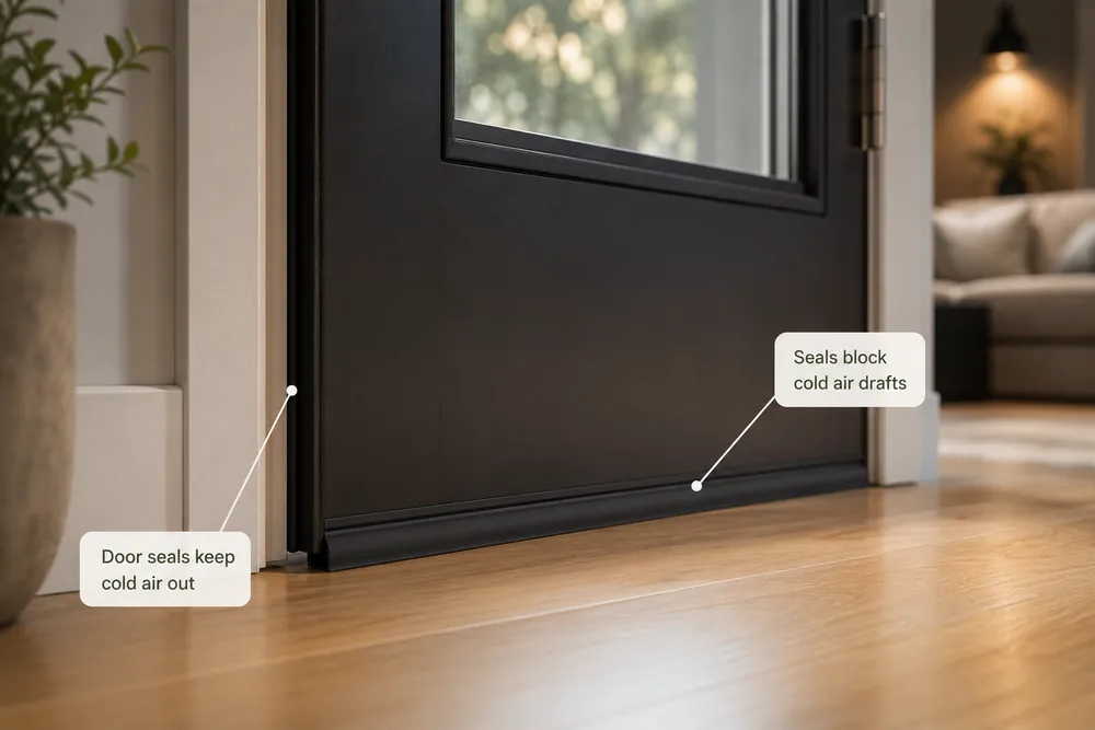 Door seal fitted to stop draughts around an external door in a Victorian home